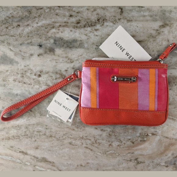 Brand New Nine West! / Cute Summer Wristlet / Colorful Stripes / Pink & Orange - Picture 5 of 5